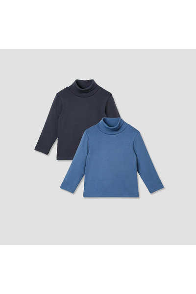 Juniors Solid Turtle Neck T-shirt with Long Sleeves - Set of 2