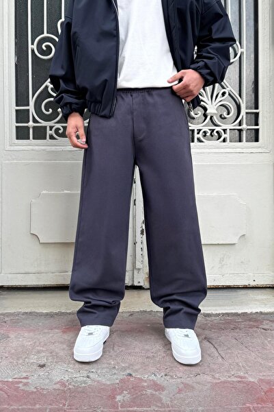 Flaw Wear Pantaloni largi din gabardină cu talie elastică, afumati