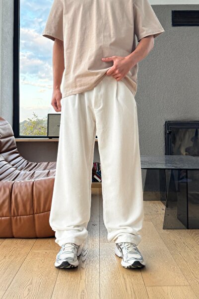 Flaw Wear Single Pleated Velvet Trousers White