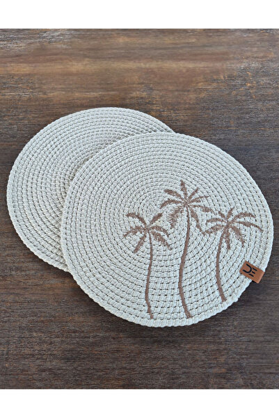 home inn Supla rotundă rustică Boho 33 cm – Motiv palmier – 2 bucăți Culoare ...