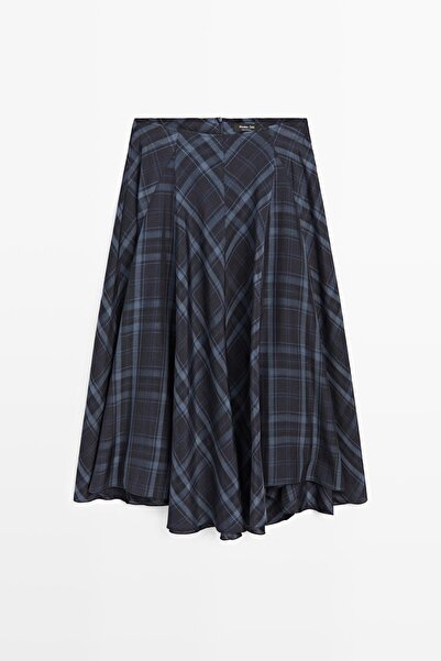 Massimo Dutti Kareli dökümlü godet etek