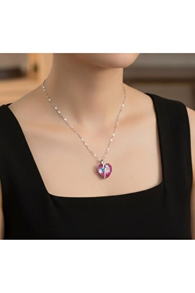 stainless steell Silver Color Chain Shiny Heart Motif Steel Necklace