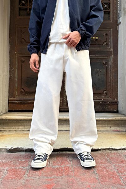 Flaw Wear بنطلون جبردين فضفاض بخصر مطاطي بلون إكرو