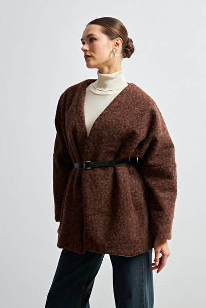 Bipantolon Women's Brown Belted Cashmere Coat