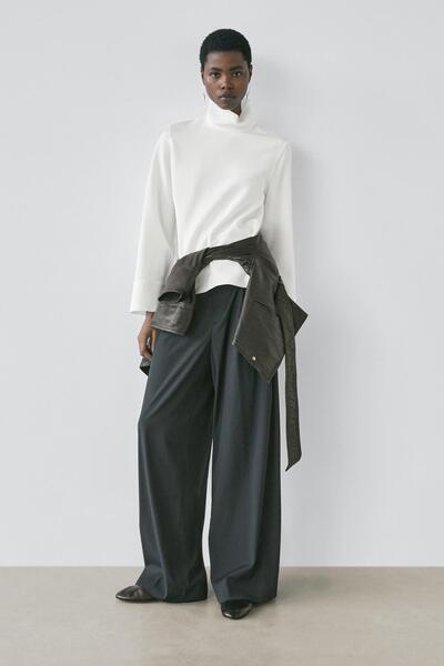 Massimo Dutti Yün karışımlı pilili pantolon