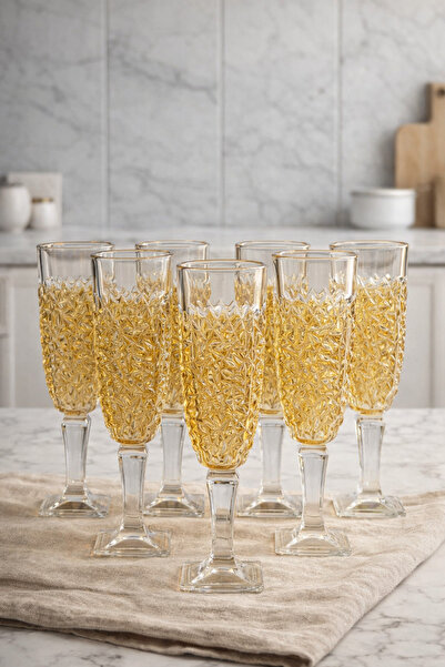 Evila Ayaklı Cam Bardak Seti 6’lı – Lüx Amber Renkli Kare Ağızlı Şeffaf Kahve...