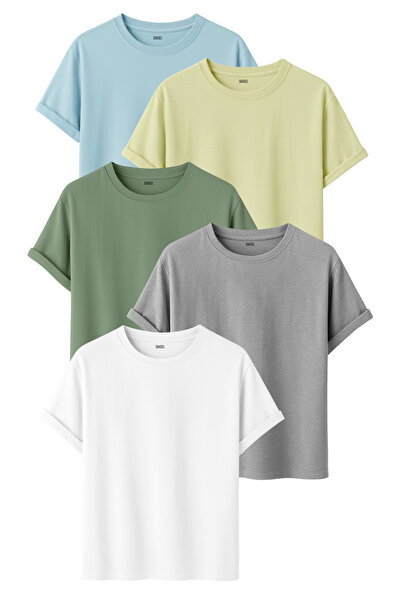 DK DAKSEL 5-Pack Men's Basic T-Shirt Set 100% Cotton Crew Neck Short Sleeve P...