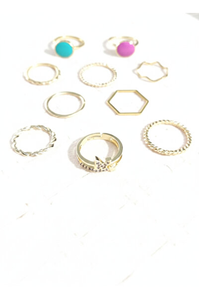 Ervalina مجموعة من 10 خواتم على شكل فراشة ومينا وحلقات مفصلية