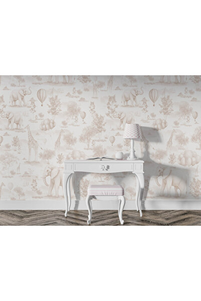 Özel Duvarlar Monokrom Safari Hayvanları Uçan Balonlar ve Ağaçlar Çocuk Odası...