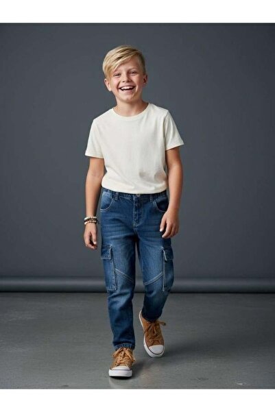 Zekids بنطال جينز للأولاد مكون من جيب جانبي كبير قطع بخصر مطاطي