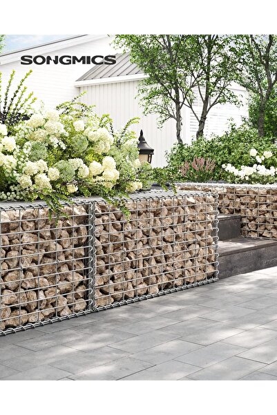 SONGMICS Gabion Basket for Stones, Galvanized Steel, 100x50x30cm, Silver