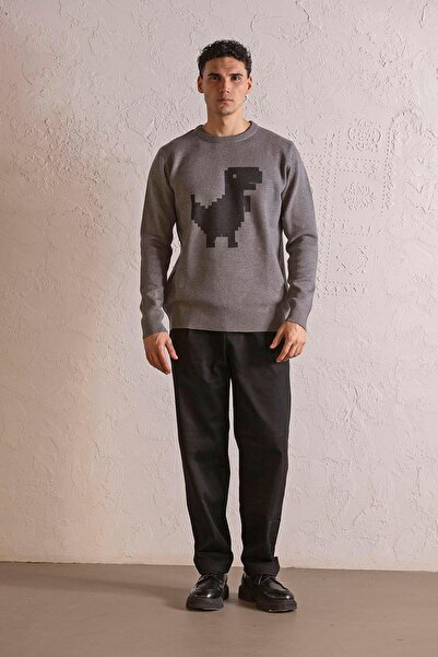 GMG FIRENZE Bisiklet Yaka Regular Fit Gri Erkek Kazak GU25MFW04014