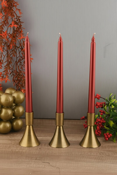 TR Turan Collection PURE 3'lü Şamdan Seti Küçük Eskitme Renk Dekoratif Metal ...