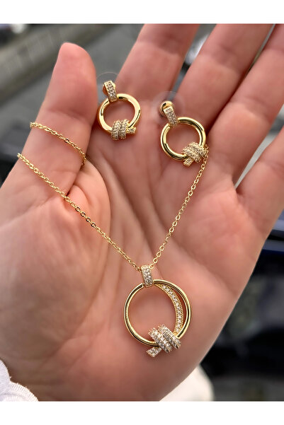 FERRO Yellow Steel Women's Earring and Necklace Set Frjw10012A-B Gift Boxed