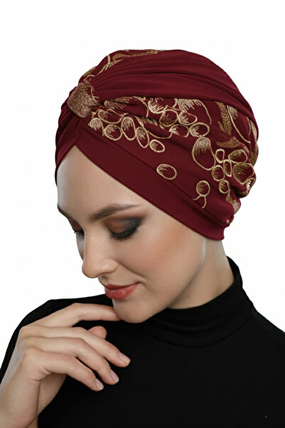 elysianfidan Special Design Burgundy with Beige Embroidery Oval Pattern Lined...