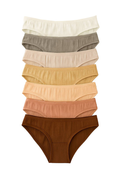 biky Women's 7-Piece Corded Fabric Cotton Panties Slip