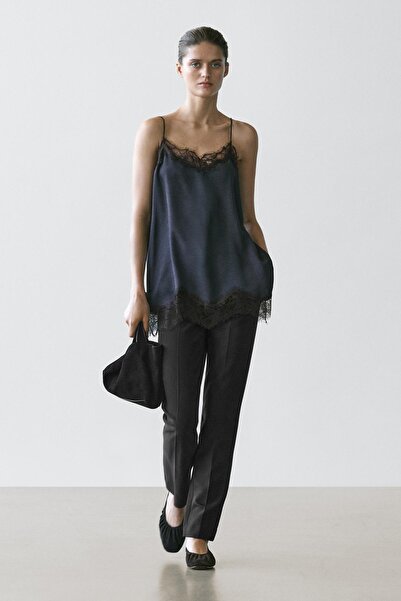 Massimo Dutti Kontrast dantel detaylı kamisol bluz