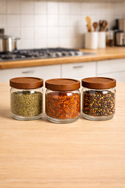 Kitchen Way Acacia Gasket Lid 3-Piece Borosilicate 500ml Jar Set Kw-783