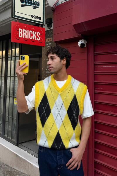 Flaw Wear Baklava Pattern Knitwear Sweater Yellow