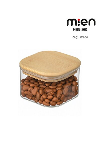 MİEN 6 Pieces Square Bamboo Lid Glass Storage Container 10X6 cm