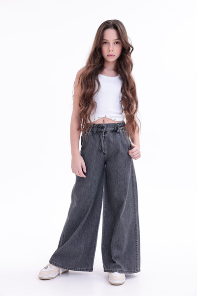 WİENS KİDS Girl's Palazzo Fit Elastic Waist 100% Cotton Denim Jeans
