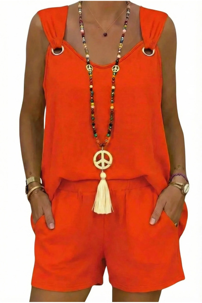 bysoca Women's Orange Ring Detailed Strap Ayrobin Fabric Draped Pocket Shorts...