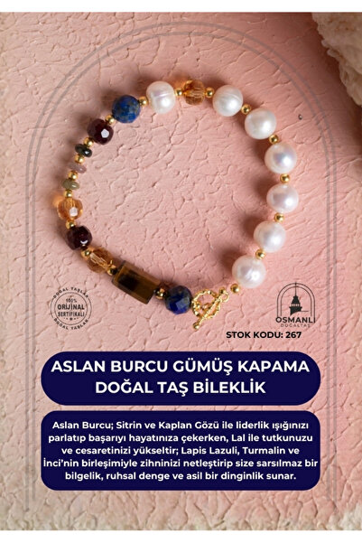 OSMANLI DOĞAL TAŞ Certified Leo Zodiac Sign Silver Plated Natural Stone Brace...