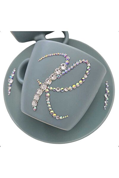 by Alexandra Vacarusi Turquoise Set Personalized Cup and Saucer with Crystals...