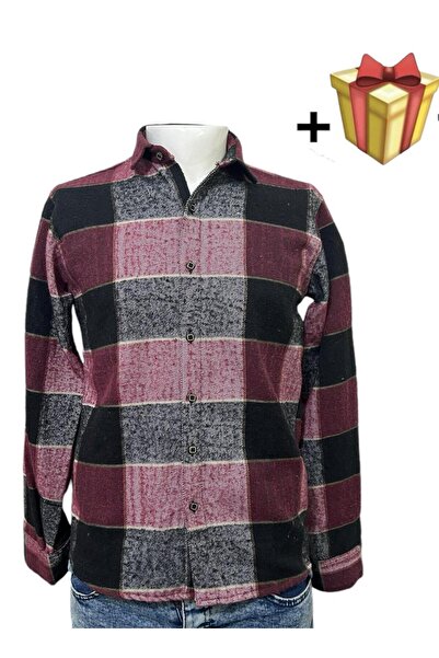 ALEMDAR STORE Men's red and black plaid winter shirt - warm flannel fabric wi...