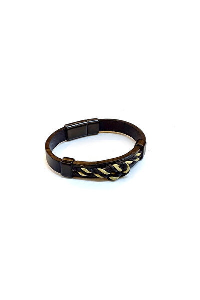 HER ŞEY NOTA www.herseynota.com Twist Line – Black Leather Men's Bracelet wit...