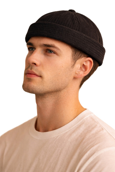 CosmoOutlet Men's Black Color Adjustable Velvet Docker Hat from the Back