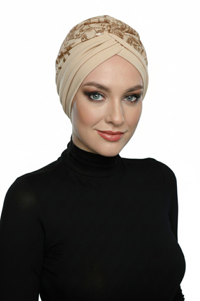 elysianfidan Special Design Beige with Beige Embroidery Oval Patterned Lined ...