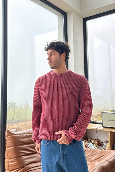 Flaw Wear Ribbed Knit Sweater Burgundy