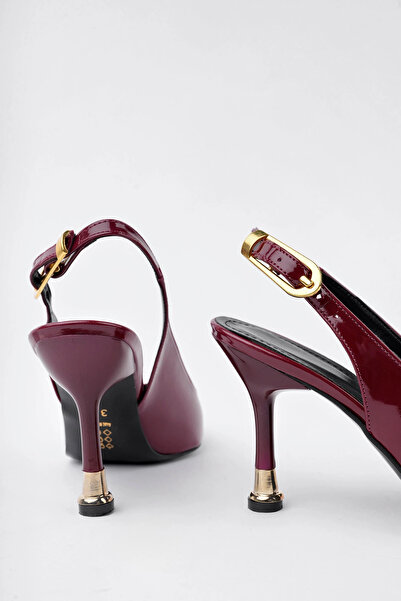 oless Women's Burgundy Patent Leather Buckle Pointed Stylish Heeled Stiletto ...