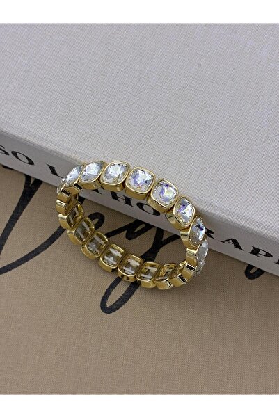 Hedef Bijuteri Gold Color, Silver Crystal Stone Thin, Elastic, Baguette Model...