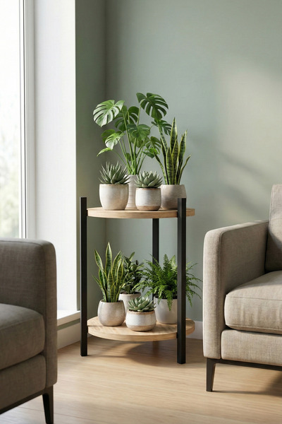 Retodesign 2 RAFLI ÇAM YUVARLAK ÇİÇEKLİK VE SEHPA 2200