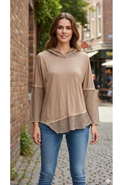 MONAMORE Women's Sleeveshooded Hem Mesh Asymmetric Reverse Stitching Washable...