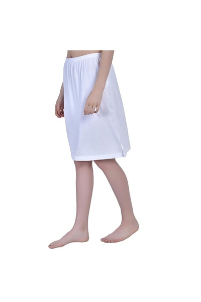AIMLY Women's Cotton Knee Length Skirt - White & Beige (Pack of 2)