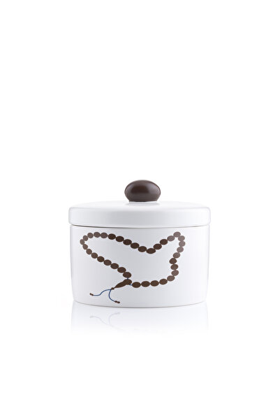 Blends وعاء تمر مزين بالخرز البيج والبني مع غطاء من تيلا