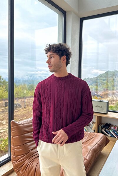 Flaw Wear Hair Braided Knitwear Sweater Burgundy