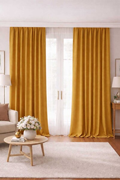 SHY TEKSTİL Luxury 1St Class Elegance Mustard Color Blackout Straight-Fitting...