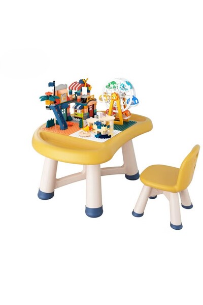 Ominii High Quality Kids Mushroom Block Table and Chair with Lego Blocks Set ...