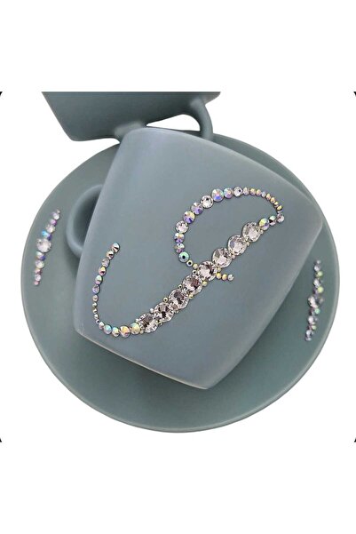 by Alexandra Vacarusi Turquoise Set Personalized Cup and Saucer with Crystals...