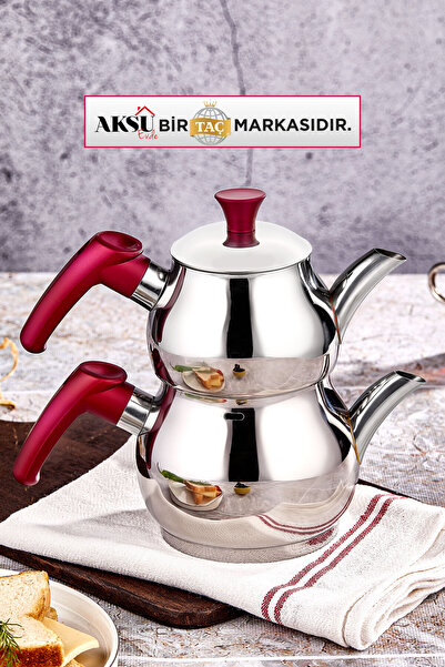 AKSU Küre Aile Boyu Paslanmaz Çelik Çaydanlık Takımı Fuşya Renk 1.00-2.00lt