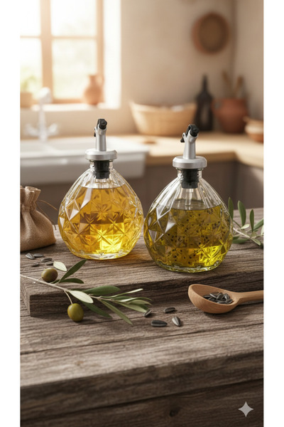 BÜYÜLÜ HOME 2 Li Cam Sosluk Ayçiçek Yağı Zeytinyağı Şişesi Sirkelik Limonluk ...