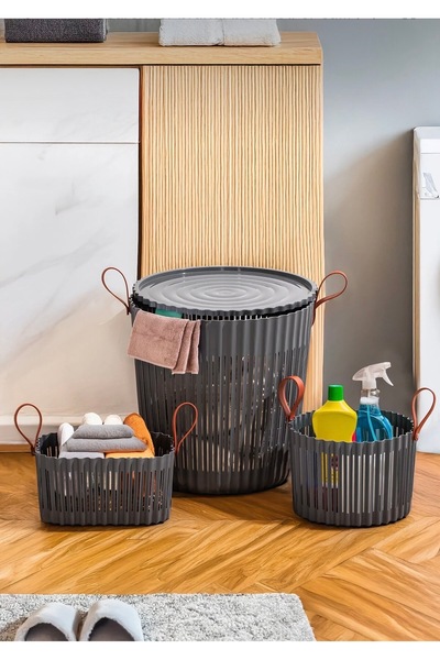 Sungroup FLEXION Anthracite 3-Pcs Basket Set- Bathroom Kitchen Organizer, Cou...