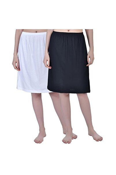 AIMLY Women's Cotton Knee Length Skirt - White & Black (Pack of 2)