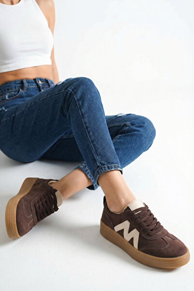 Bak Store Bitter Brown Suede Lace-Up Flat Sole Women's Sports Shoes Sneaker