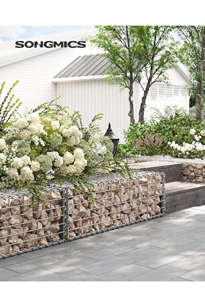 SONGMICS Gabion Basket for Stones, Galvanized Steel, 100x30x30cm, Silver
