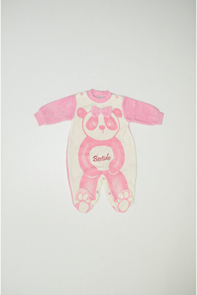 Baby Slon Kids Clup Kışlık kadife omuzdan ve alttan çıtçıtlı patikli panda de...